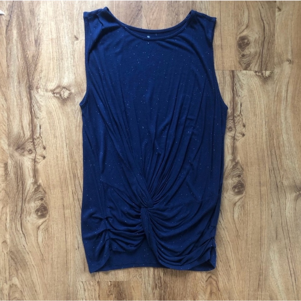 Woman’s Worthington Blue Ruched Tie Front Tank Top